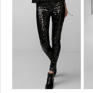 Express High waisted black sequin leggings NWT